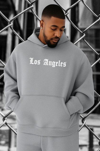 3 Yarn Combed Cotton Los Angeles Printed Oversized Sweatshirt Mw2
