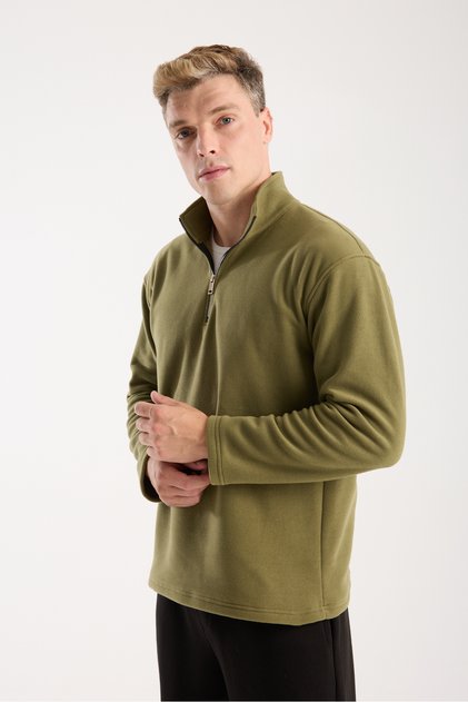 Erkek Yarım Fermuarlı Polar Sweatshirt