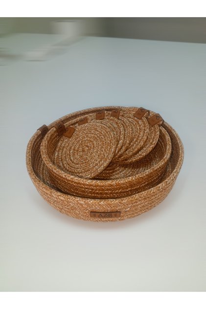 Natural Jute Rope 2 Organizer Basket 6 Coasters 25X6 20X6
