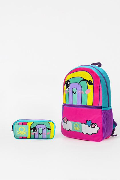 Rainbow Pattern Double Primary School Bag Set (Primary School Backpack, Double Eyed Pencil Case)