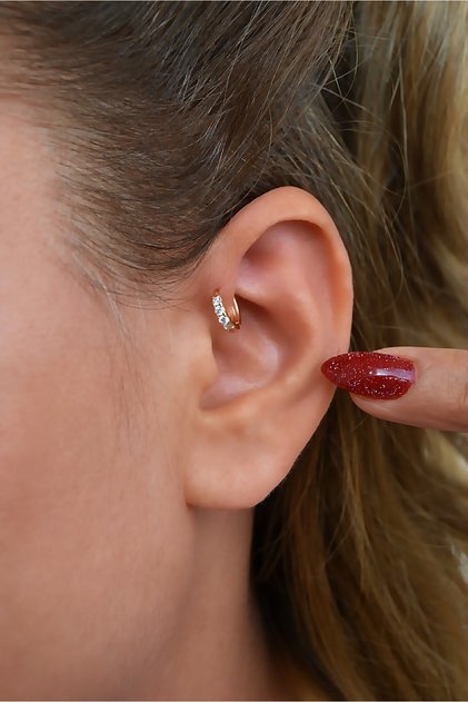 Zirkon Taşlı Halka Piercing Tragus Helix Kıkırdak Küpesi