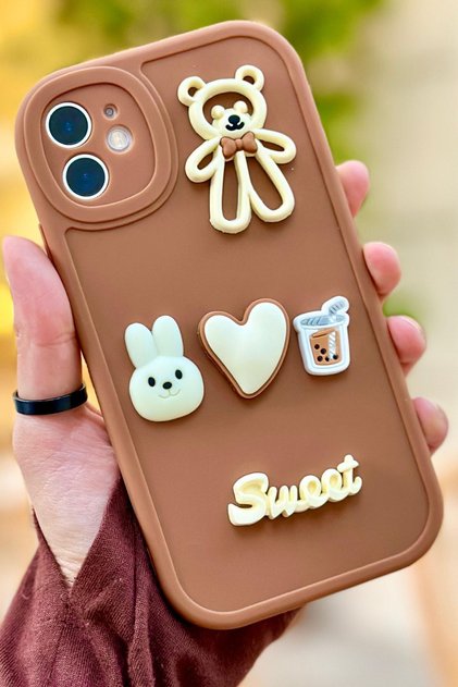 iPhone 11 Teddy Bear Patterned Cute 3D Sweet Cute Camera Protected Silicone Shape Case