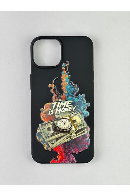 Iphone 15 compatible time is money patterned velvet interior camera protruding lsr case 277