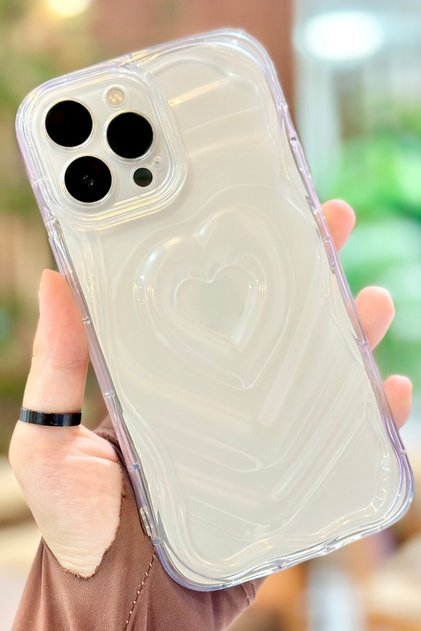 iPhone 13 Pro Kalp Desenli Kabartmalı Zarif 3D Şeffaf Kamera Korumalı Silikon Kılıf