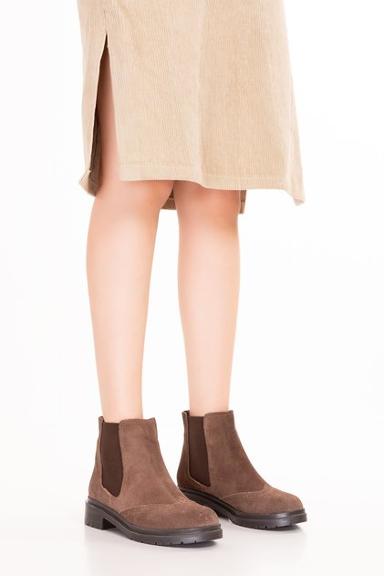 Women's Genuine Leather Stylish Boots with Elastic Sides Waleska Mink Suede