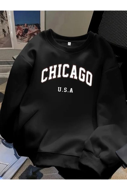 Chicago Printed Oversize Unisex Women/Men's Crewneck Sweatshirt
