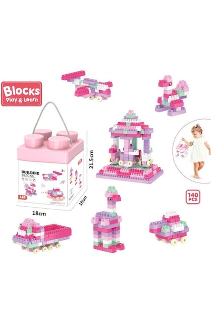 Set 140 de piese de construit Building Blocks SOLTOY® pentru copii, cutie de depozitare cu maner