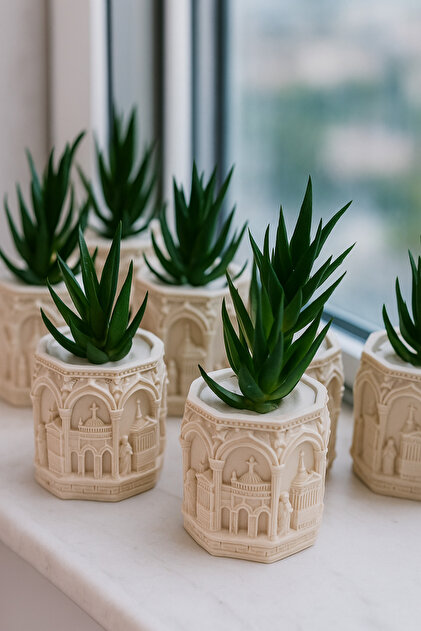 お花ページ Handmade Dekoratif Aloe Vera – Özel Desenli Saksıda Yapay Bitki