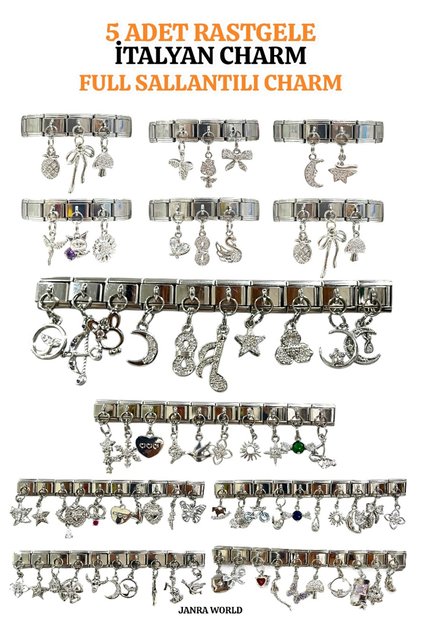 5 Pieces Random Steel Italian Charm Full Dangle 9mm Italian Charm Bracelet Compatible