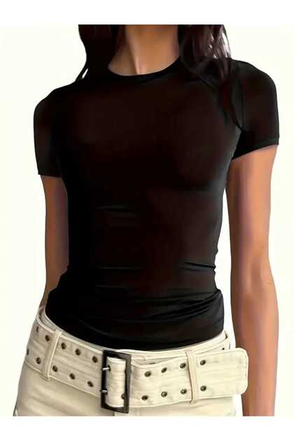 Women's Crew Neck Stretch Fabric T-shirt Body Short Sleeve