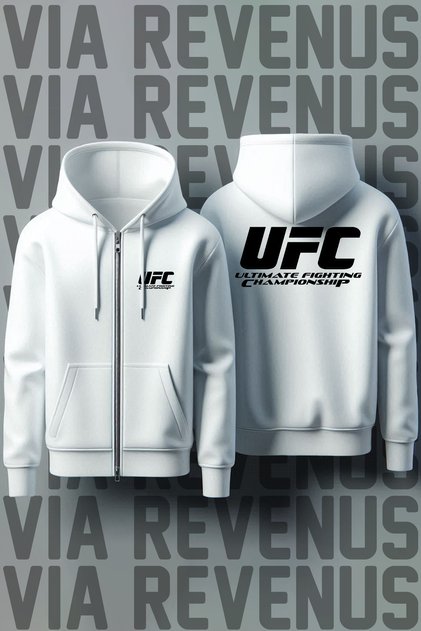 Ufc Front and Back Printed Unisex Zippered Hooded Sweatshirt Cardigan
