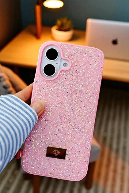 KVK PRİVACY Compatible with Apple iPhone 17 - Pink Stone Glitter