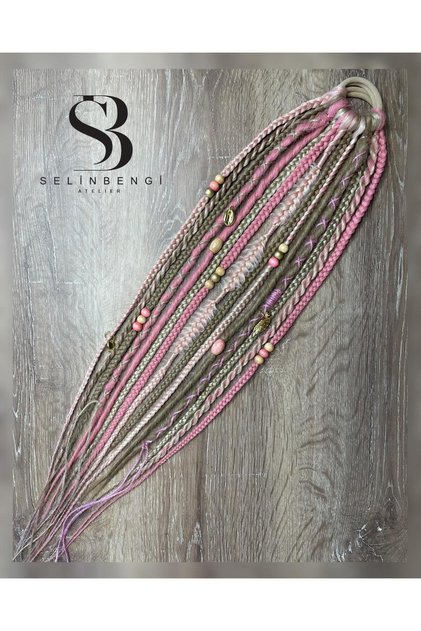15 Uçlu Rasta Mix Örgü Toka 50cm - Açık Küllü Kumral Mix Platin & Gül Kurusu Mix Platin