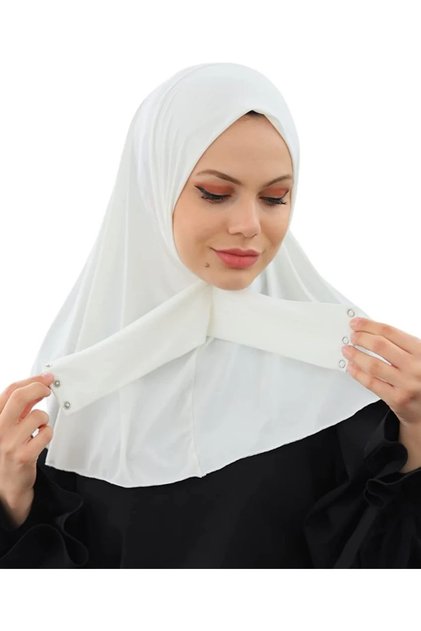 Women Snap Button Lycra Ninja Instant Hijab, Jersey Fabric- White