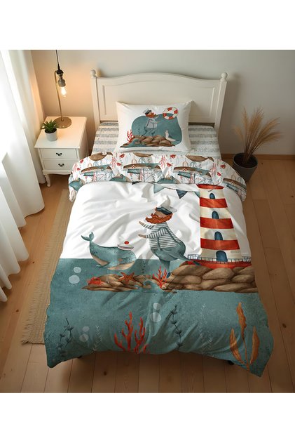 Whale Patterned Sheetless 2-Piece Set Printed Single Duvet Cover Set 160X220 cm