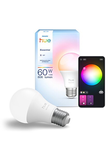 Philips Hue Essential 8W E27 806 Lumen Renkli Akıllı Ampul A60