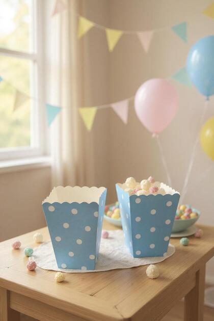 Blue Polka Dot Popcorn 8-Piece Corn Box
