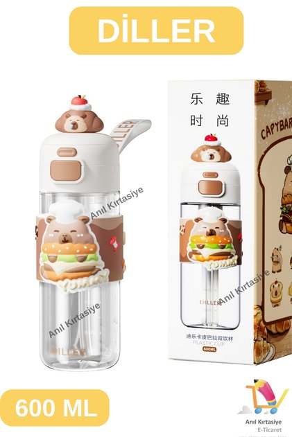 DİLLER TEK KAPAK ÇİFT İÇİM PİPETLİ/RAHAT BİLEK ASKILI CAPYBARA 600 ML
