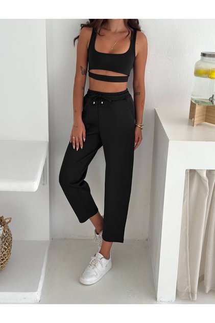 Kadın Beli Lastikli Havuç Model Cepli Ara Boy Modal Kumaş Eşofman Altı
