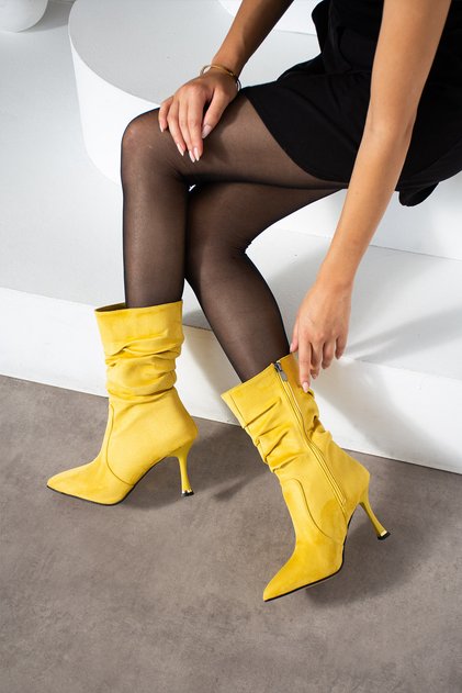 Helen Sari Dana Suede 7 cm Heel Pointed Toe Boots Botti̇e