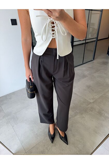 Pleated Dark Brown Trousers