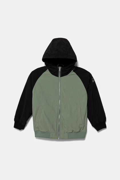 Boy's Khaki Sleeve Logo Detailed Lined Hooded Raincoat