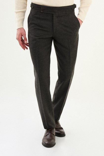 Dokulu Slim Fit Kemerli Yün Erkek Pantolon Antrasit - 38329.25K