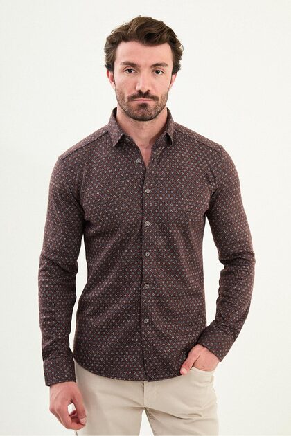 Patterned Slim Fit Long Sleeve Lumberjack Wool Men's Shirt Tile - 27098.25K