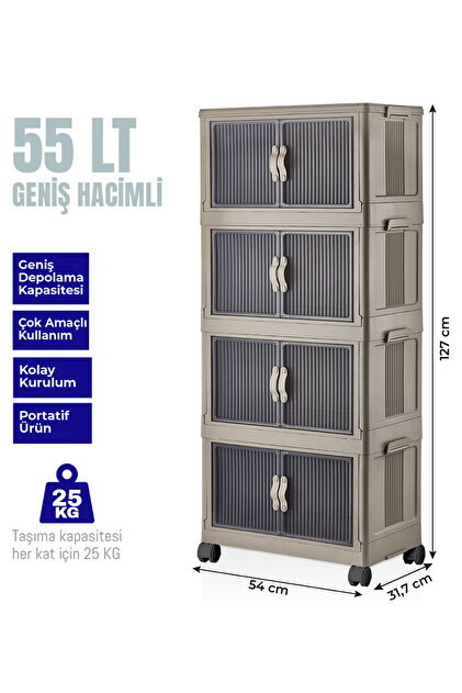 RSS Lav 4'lü Portatif Organizer Tekerlekli Dolap Çok Amaçlı