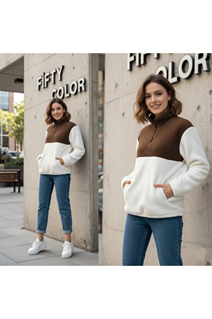 Women's Half Zipper Plush Sweatshirt - Comfortable and Warm Winter Top