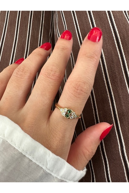 Green Color Ring with Round Row Stones