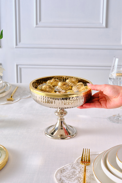 Karaca New Year Yılbaşı Ring Ayaklı Dekoratif Kase Gold 18x23 cm
