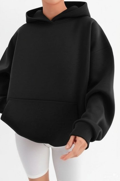 Women's Black 3-Thread Cotton Plain Hooded Sweatshirt