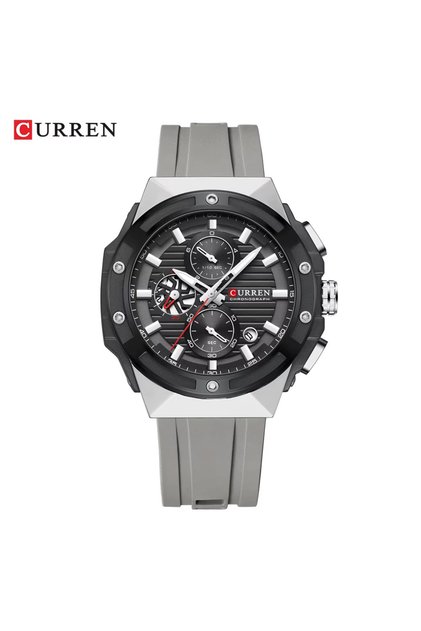 8462 Men's Chronograph Quartz Watch with Grey Silicone Strap Multifunction Dial Sporty Style
