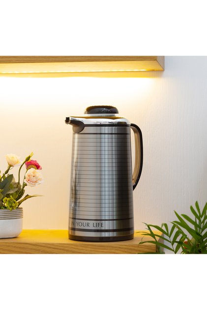 1.3L Stainless Steel Vacuum Flask, Insulated Thermal Carafe for Hot & Cold Coffee Tea, Silver Brown