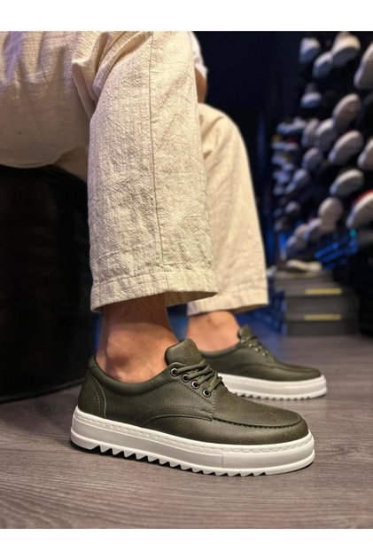 Yg-T12 Men's Casual Lace-Up Leather Classic Shoes Cbt - Khaki