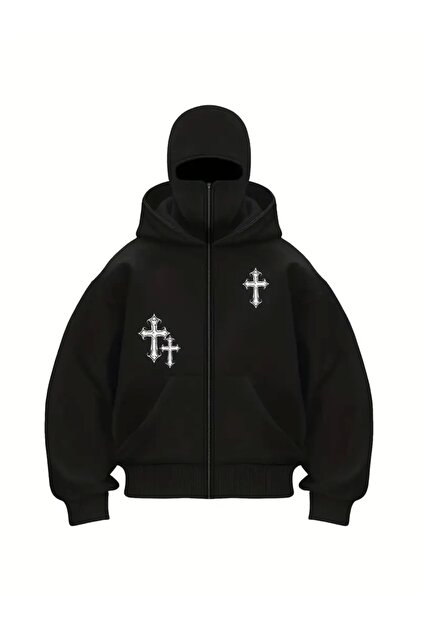 1blood Gothic Cross Baskılı Kar Maskeli Ninja Unisex Sweatshirt