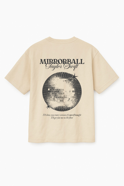 Oversize Beige Unisex Taylor Swift Mirrorball Printed T-Shirt