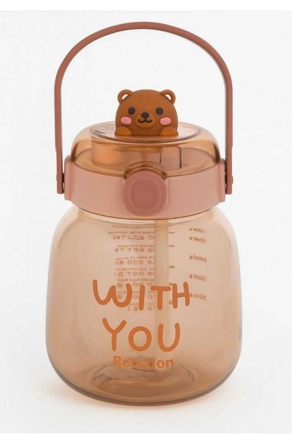 Imported Luxury Brown Flask/Water Bottle with Mascot, Gift, and Neck Strap 1100 ml