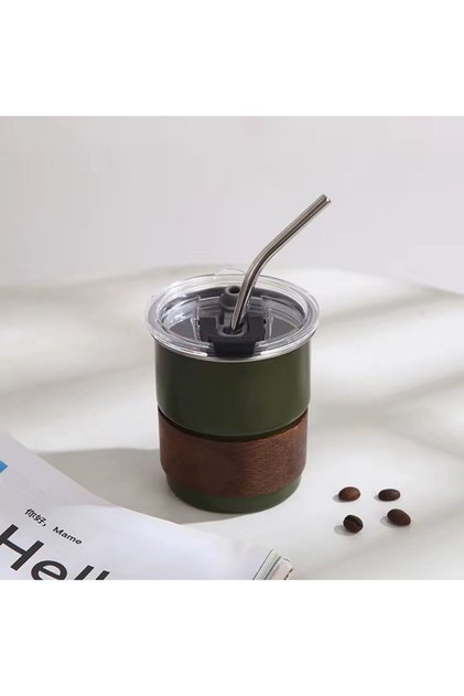 كوب استيل مع غطاء و مصاص استيل