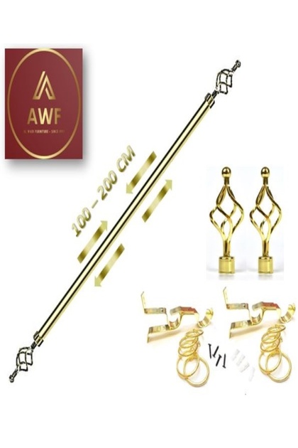 Roman Extendable Curtain Rod, Metal Single Rod Window Treatment Rod Drapery Rod GOLD, 110 – 200 cm