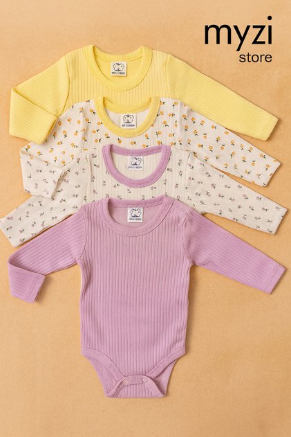 Kız Bebek Adet (3 DESENLİ) %100 Pamuk Uzun Kollu Çıtçıtlı Body Badi Zıbın