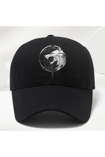 Witcher Wolf Symbol Printed Black Snapback Hat