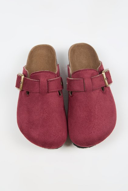 Nomiento Cancun Women's Vegan Leather Buckle Burgundy Sabo Slippers
