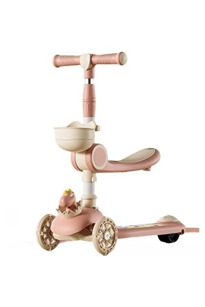 Trotineta Multifunctionala 3in1 Flippy,Copii 1-7 Ani, , Reglabila 360, Dinozaur,Alb/Roz
