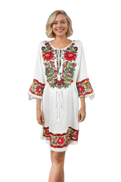 Rochie traditionala dama RL25 alb/verde , marimea XL