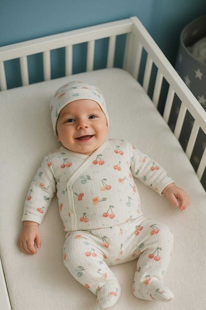 3-Piece Baby Bedding Set 0-3 Months 100% Cotton with Own Gloves and Cute Patterns