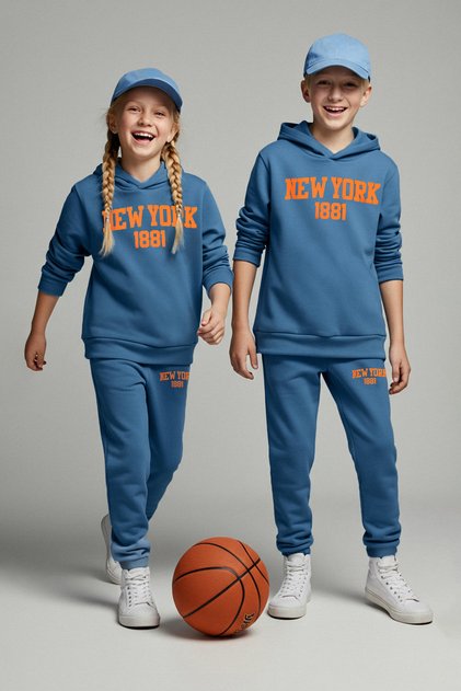 Blue Cotton Girls'/Boys' Thick Sweatshirt with Fleece Inside and Sweatpants - Top Tkdaw26Au00003