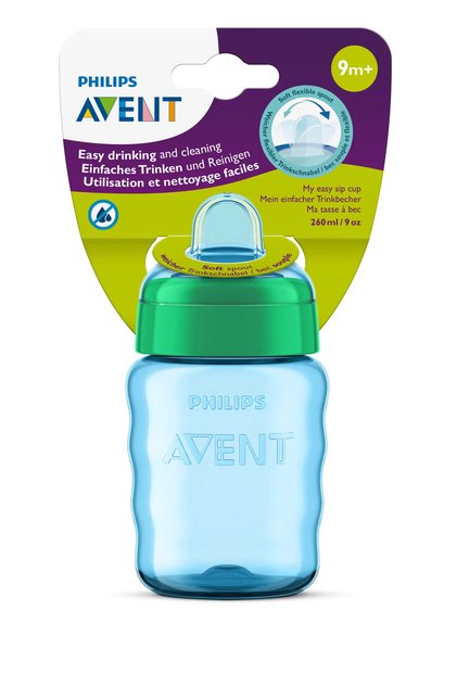 Cana cu tetina de formare Philips Avent, +9 luni, bleu, 260 ml, SCF553/05