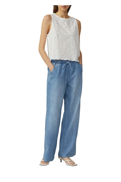 Denim, mittlerer Bund, weites Bein, Used-Effekt, Baumwolle, lässig, Loungewear, Urlaub, Gesäßtasche, französischer Poc